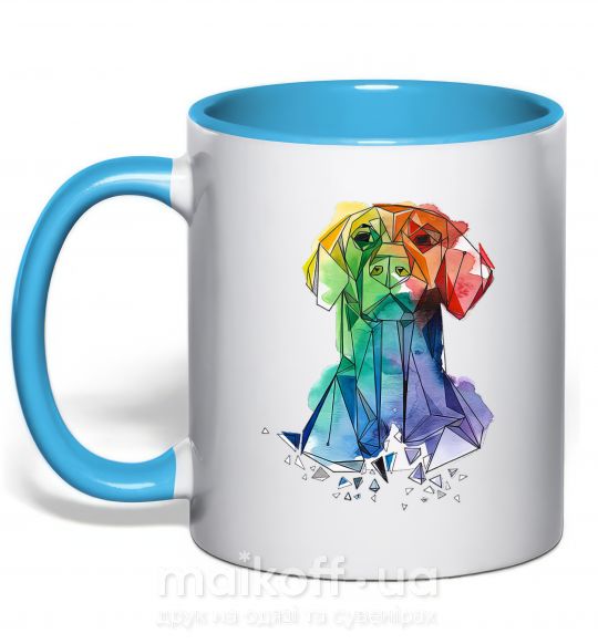 Чашка з кольоровою ручкою Лабрадор цветной Блакитний фото