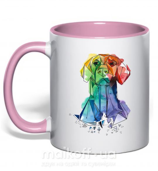 Чашка з кольоровою ручкою Лабрадор цветной Ніжно рожевий фото