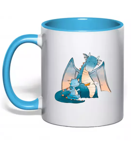 Чашка с цветной ручкой Dragon Family Голубой фото