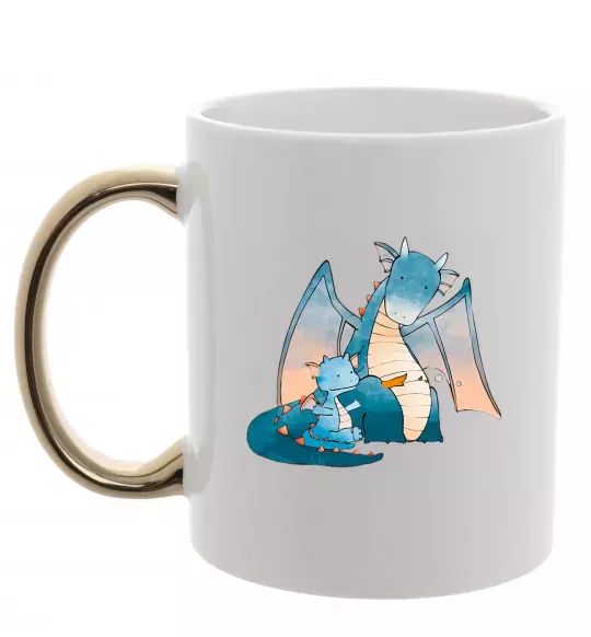 Чашка с цветной ручкой Dragon Family Золото фото