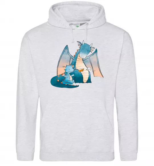 Мужская толстовка (худи) Dragon Family Серый меланж фото