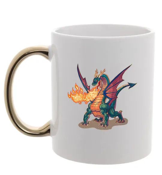 Чашка с цветной ручкой Fire Dragon Золото фото