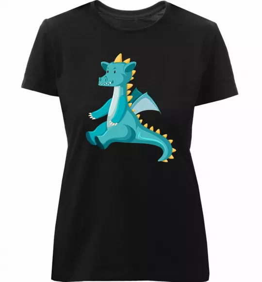 Жіноча преміум футболка Бірюзовий Дракон Чорний фото