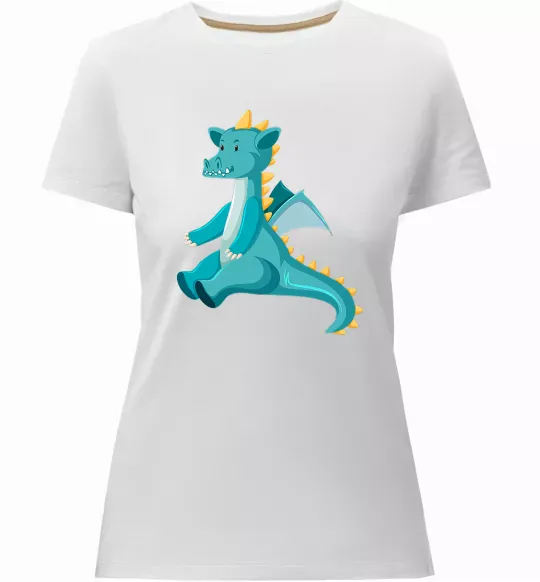 Жіноча преміум футболка Бірюзовий Дракон Білий фото