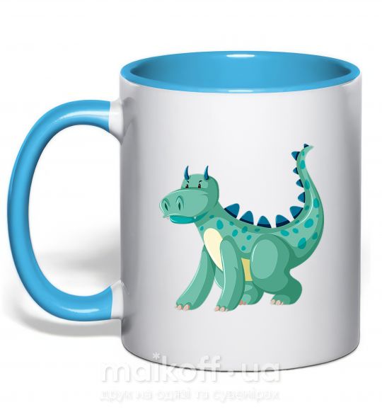 Чашка з кольоровою ручкою Зеленый Дракон Блакитний фото