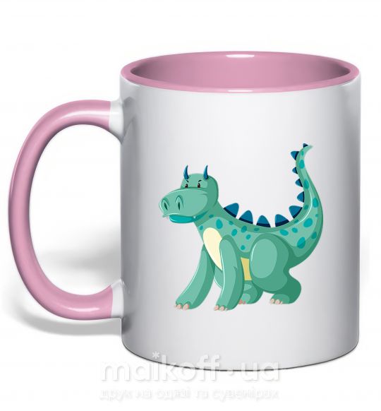 Чашка з кольоровою ручкою Зеленый Дракон Ніжно рожевий фото
