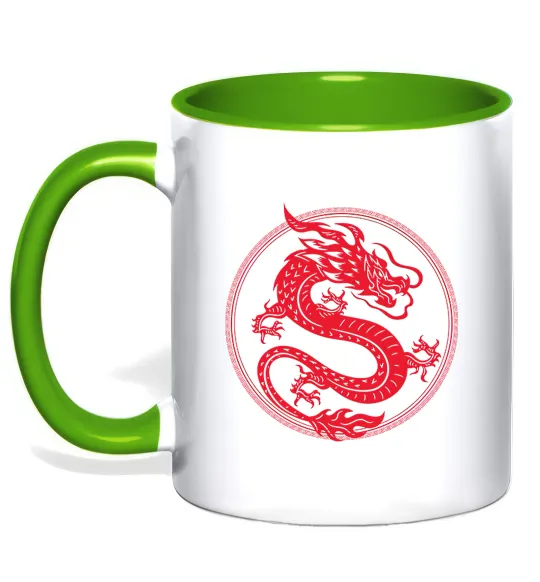 Чашка с цветной ручкой Дракон в колі Лаймовый фото