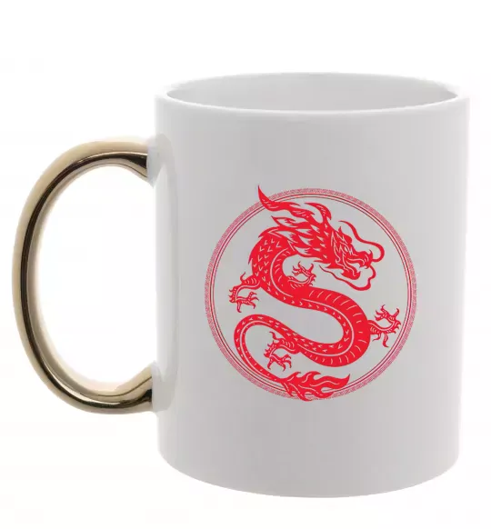 Чашка з кольоровою ручкою Дракон в колі Золото фото