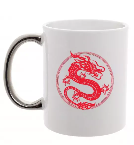 Чашка з кольоровою ручкою Дракон в колі Срібло фото