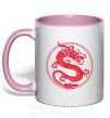 Чашка з кольоровою ручкою Дракон в круге Ніжно рожевий фото