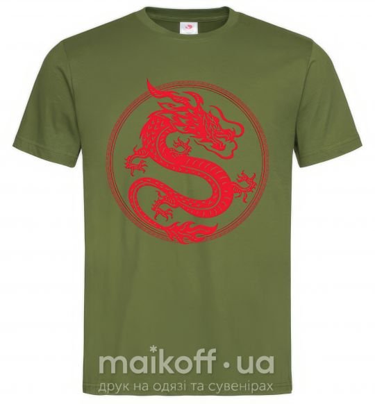 Мужская футболка Дракон в круге Оливковый фото