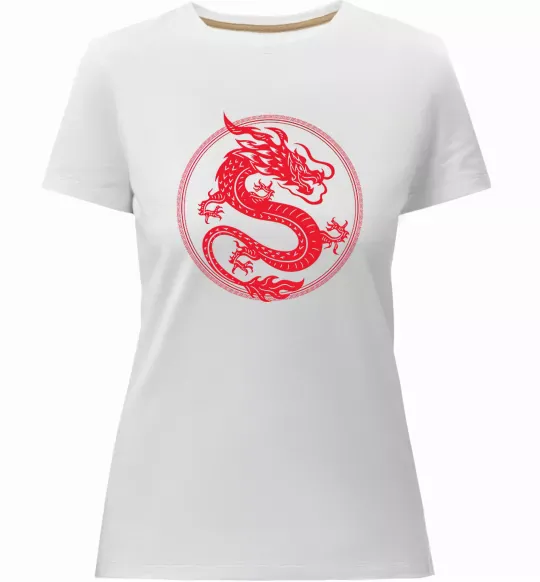 Женская премиум футболка Дракон в колі Белый фото
