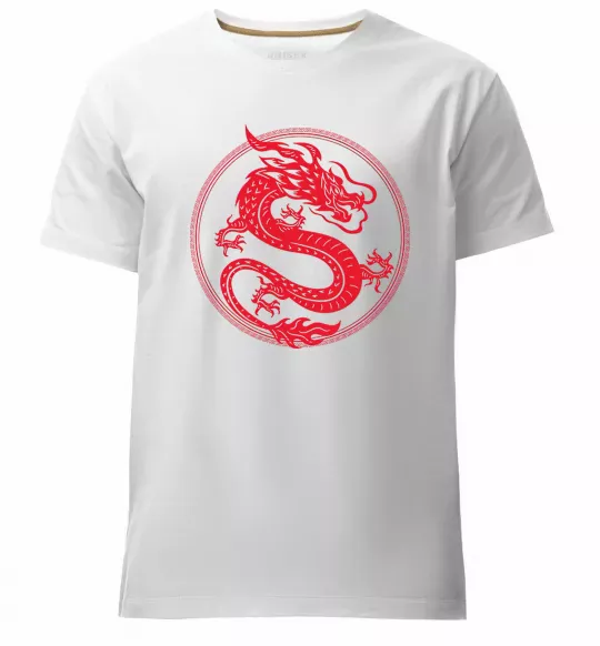 Мужская премиум футболка Дракон в колі Белый фото