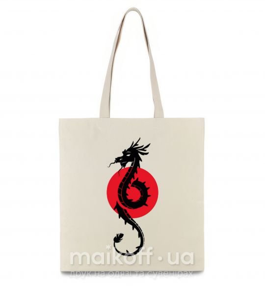 Еко-сумка Дракон в красном круге Бежевий фото