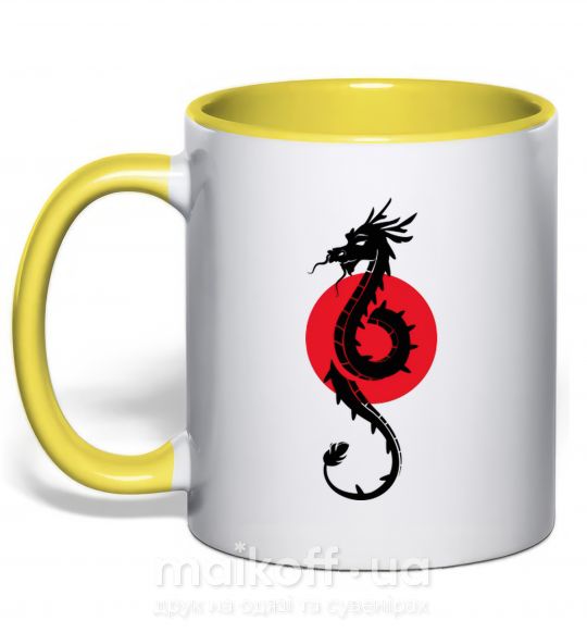 Чашка с цветной ручкой Дракон в красном круге Солнечно желтый фото