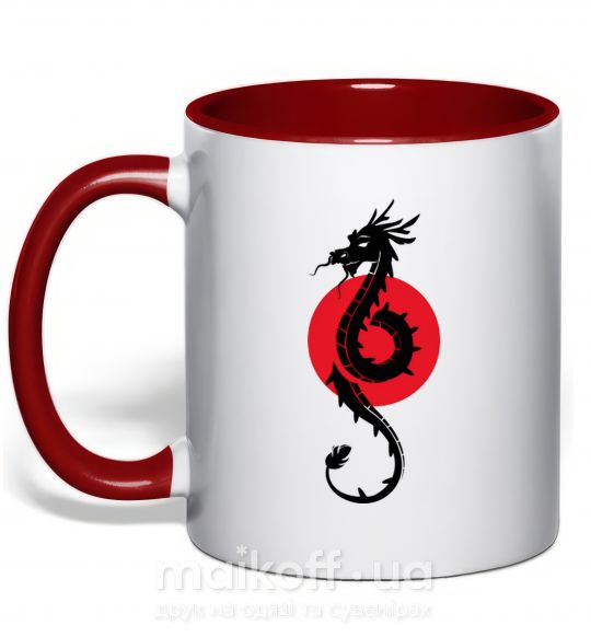 Чашка с цветной ручкой Дракон в красном круге Красный фото