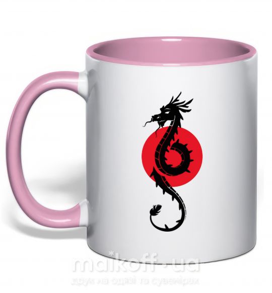 Чашка з кольоровою ручкою Дракон в красном круге Ніжно рожевий фото