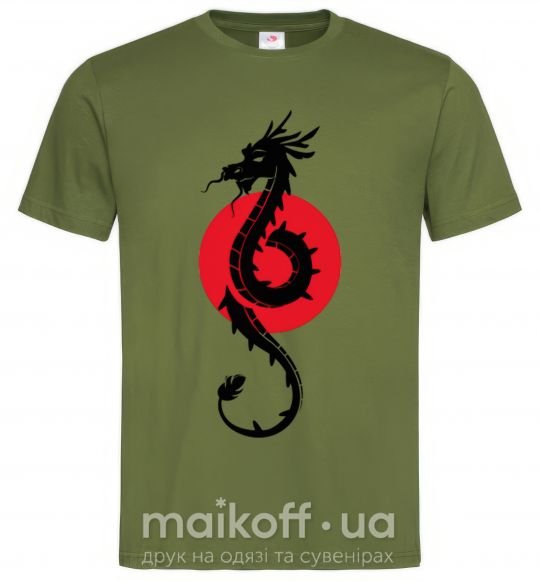 Мужская футболка Дракон в красном круге Оливковый фото