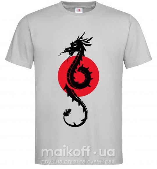 Мужская футболка Дракон в красном круге Серый фото
