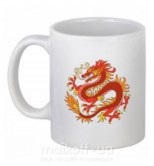 Чашка керамическая Дракон пламя Белый фото