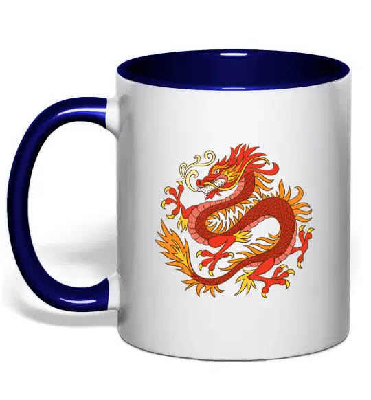 Чашка с цветной ручкой Дракон полум'я Глубокий темно-синий фото