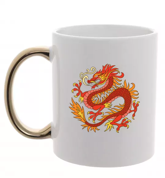 Чашка с цветной ручкой Дракон полум'я Золото фото