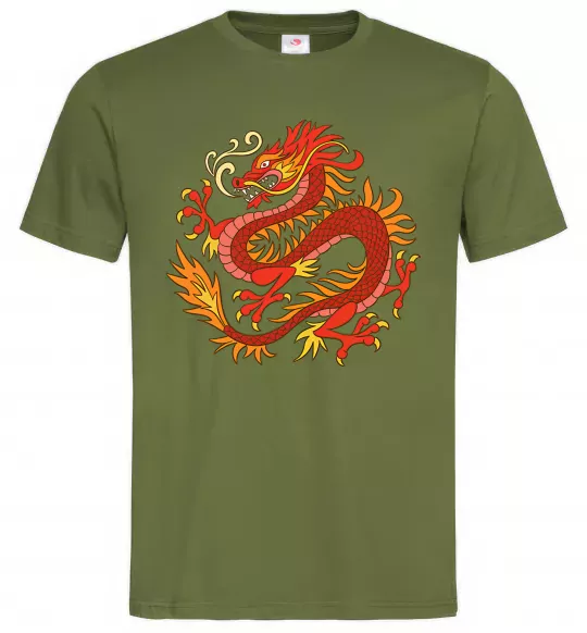 Мужская футболка Дракон полум'я Оливковый фото