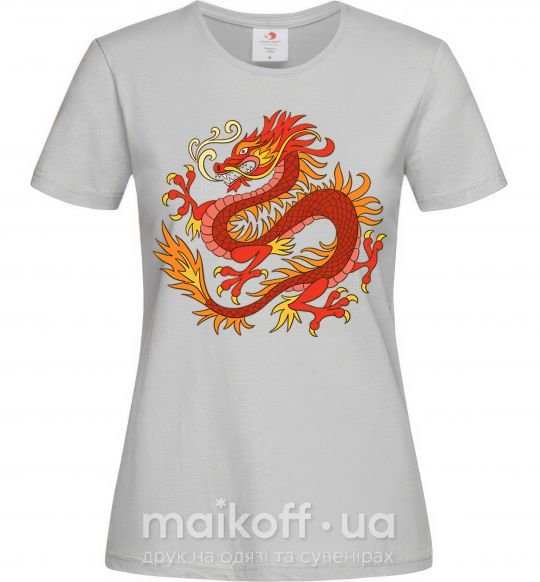 Женская футболка Дракон пламя Серый фото