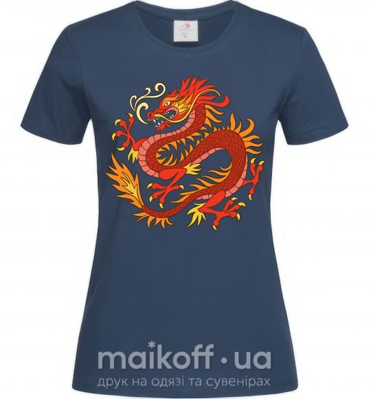 Жіноча футболка Дракон пламя Темно-синій фото