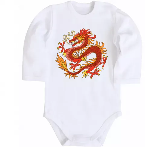 Дитячий бодік Дракон полум'я Білий фото