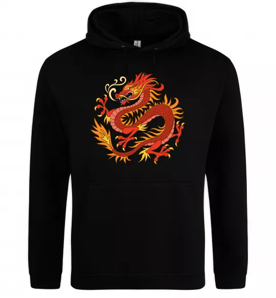 Мужская толстовка (худи) Дракон полум'я Черный фото