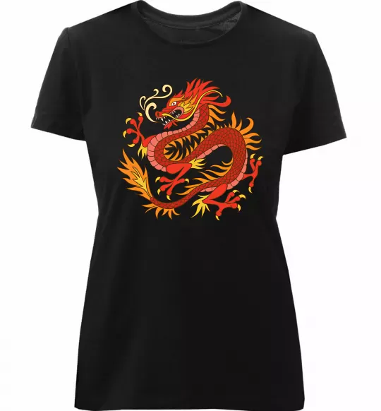 Жіноча преміум футболка Дракон полум'я Чорний фото