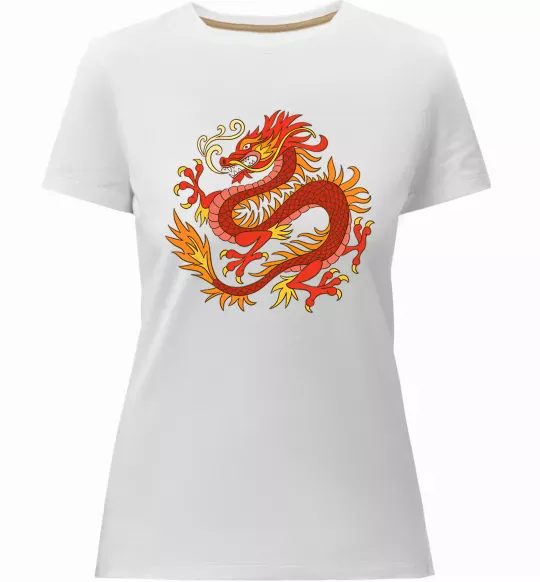Жіноча преміум футболка Дракон полум'я Білий фото
