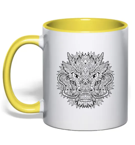 Чашка з кольоровою ручкою Black dragon Сонячно жовтий фото