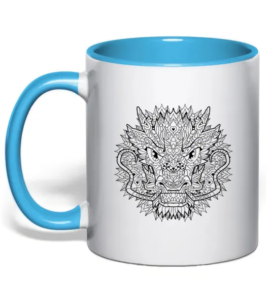 Чашка з кольоровою ручкою Black dragon Блакитний фото