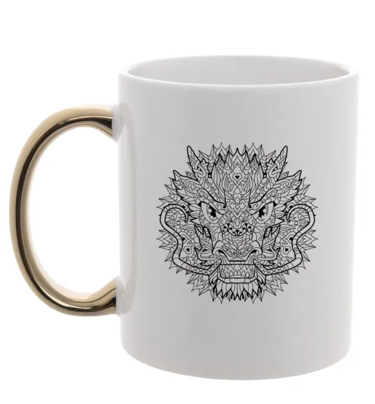 Чашка з кольоровою ручкою Black dragon Золото фото