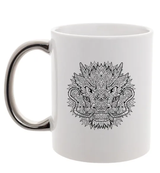 Чашка з кольоровою ручкою Black dragon Срібло фото