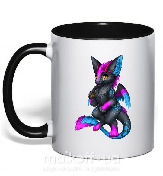 Чашка з кольоровою ручкою Dragon girl Чорний фото