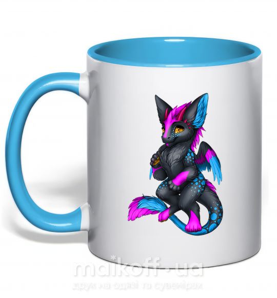 Чашка з кольоровою ручкою Dragon girl Блакитний фото