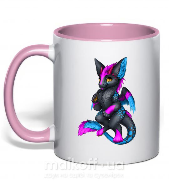 Чашка з кольоровою ручкою Dragon girl Ніжно рожевий фото