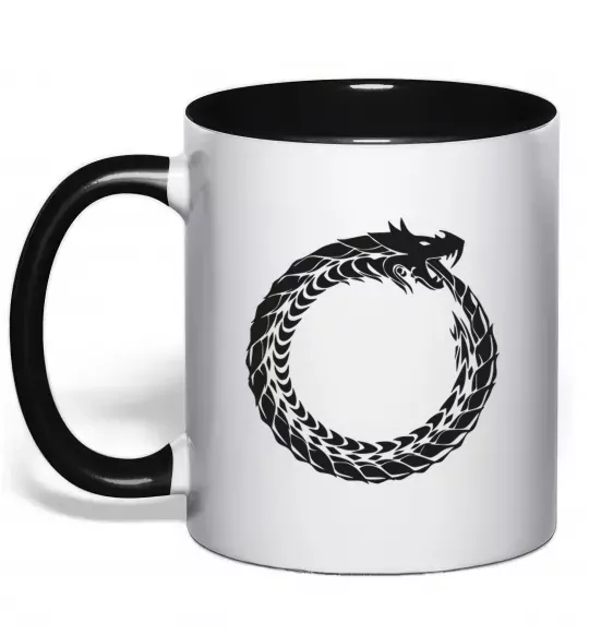 Чашка з кольоровою ручкою Round dragon Чорний фото