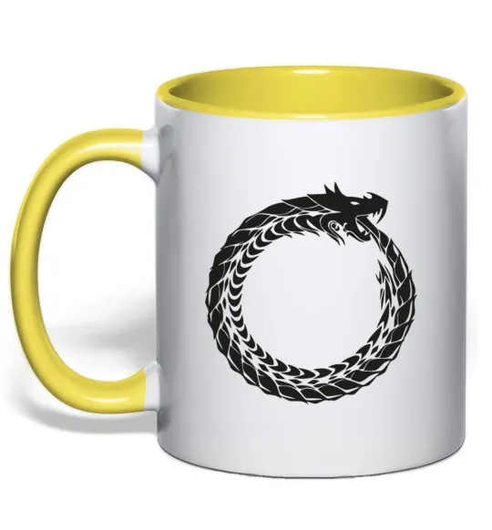 Чашка з кольоровою ручкою Round dragon Лимонний фото