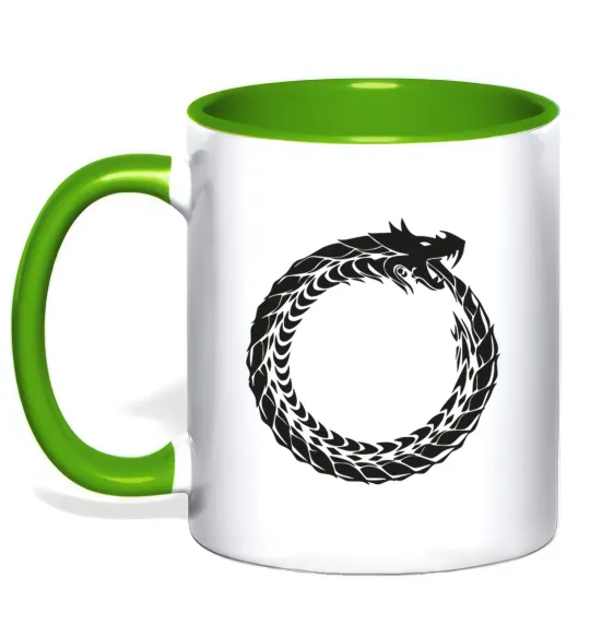Чашка з кольоровою ручкою Round dragon Лаймовий фото