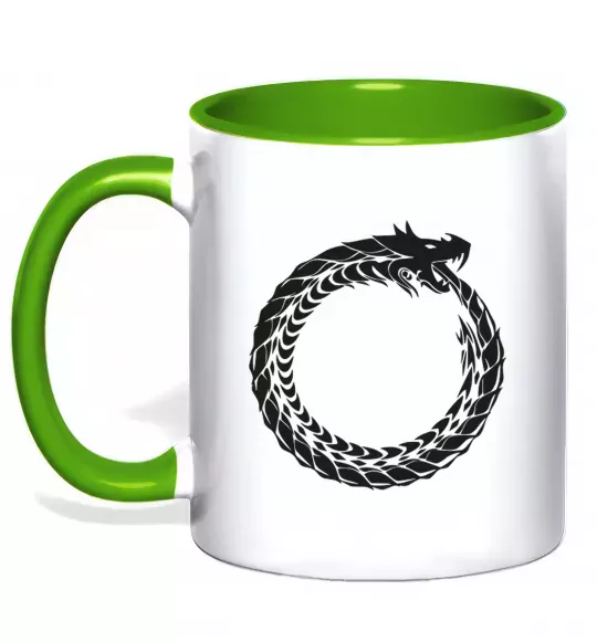 Чашка з кольоровою ручкою Round dragon Зелений фото