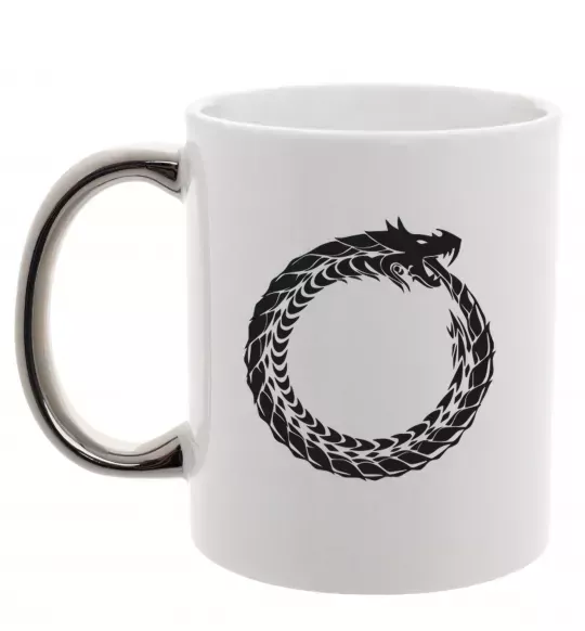 Чашка з кольоровою ручкою Round dragon Срібло фото