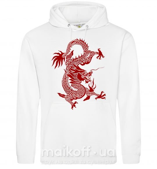 Мужская толстовка (худи) Бордовый дракон Белый фото