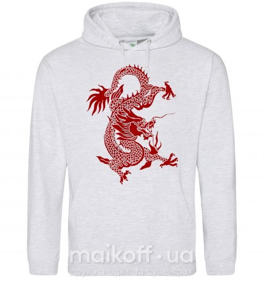Мужская толстовка (худи) Бордовый дракон Серый меланж фото