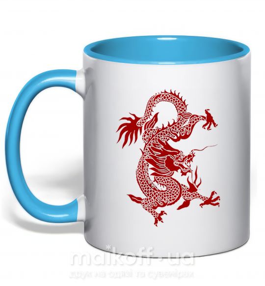 Чашка с цветной ручкой Бордовый дракон Голубой фото