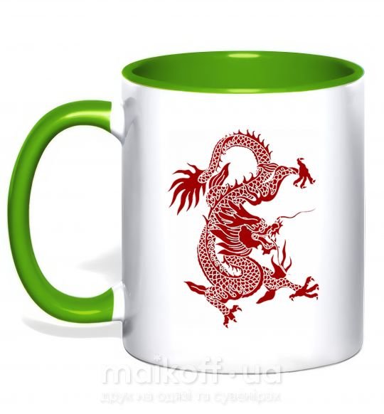 Чашка з кольоровою ручкою Бордовый дракон Зелений фото