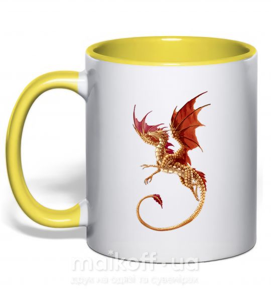 Чашка з кольоровою ручкою Летящий дракон Сонячно жовтий фото
